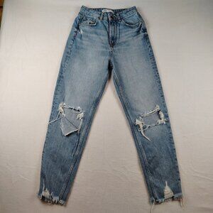 Zara Mom Fit Jeans Light Wash High-Rise Ripped Sz 2